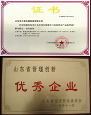 晋城变压器厂家优秀管理企业证书